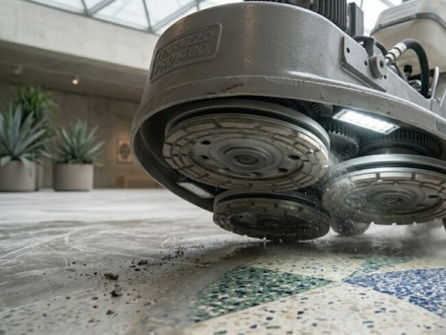 Proceso de pulido de suelos de terrazo en Valencia